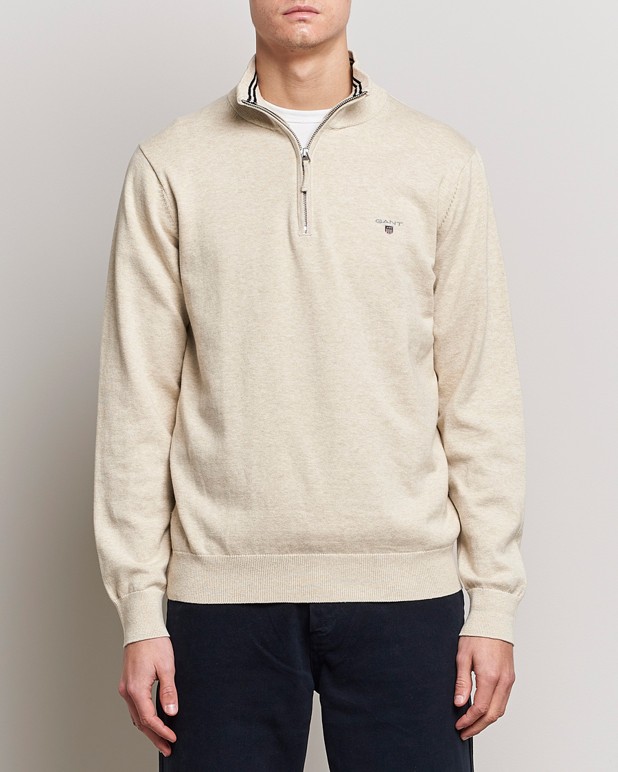 Herre | Gensere | GANT | Classic Cotton Half Zip Ocra Melange