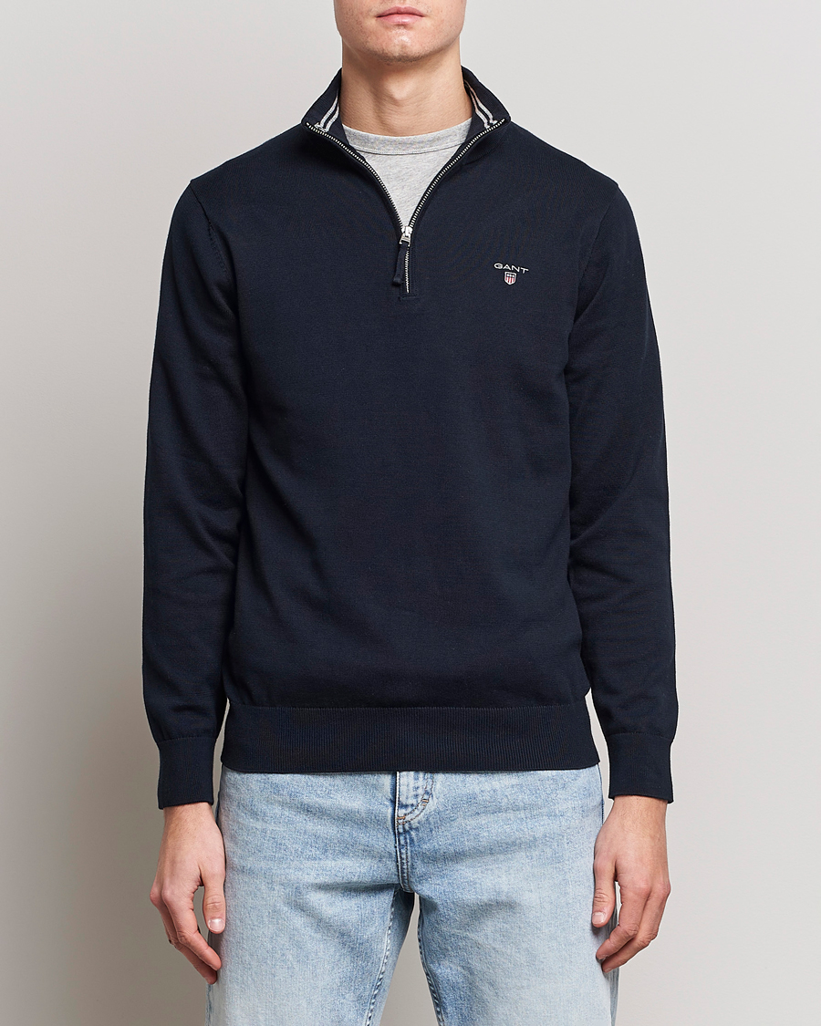 Herre | GANT | GANT | Classic Cotton Half-Zip Sweater Evening Blue
