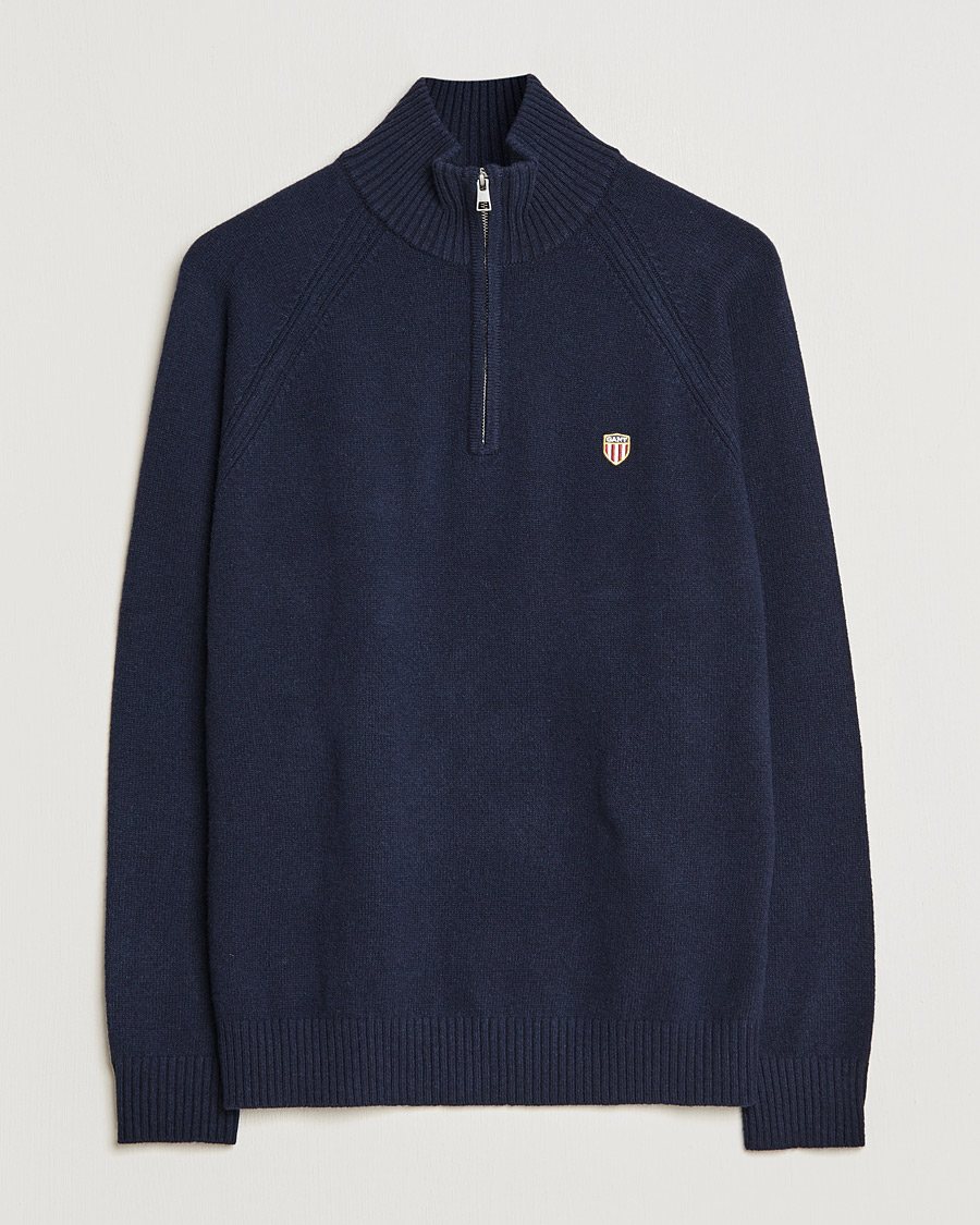 Herre | Gensere | GANT | Banner Shield Lambswool Half Zip Eavning Blue