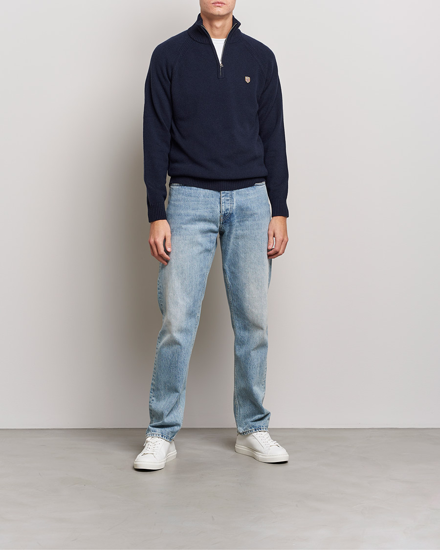 Herre | Gensere | GANT | Banner Shield Lambswool Half Zip Eavning Blue