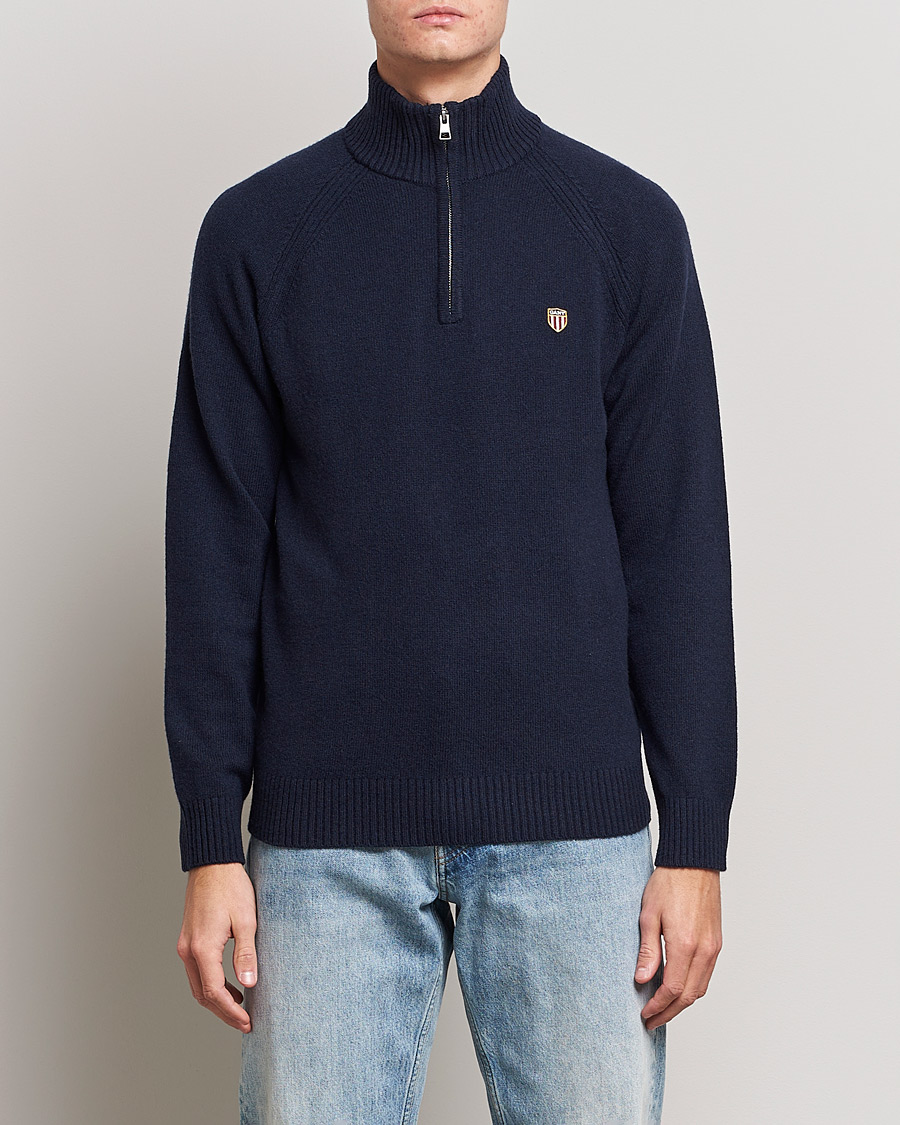 Herre | Gensere | GANT | Banner Shield Lambswool Half Zip Eavning Blue