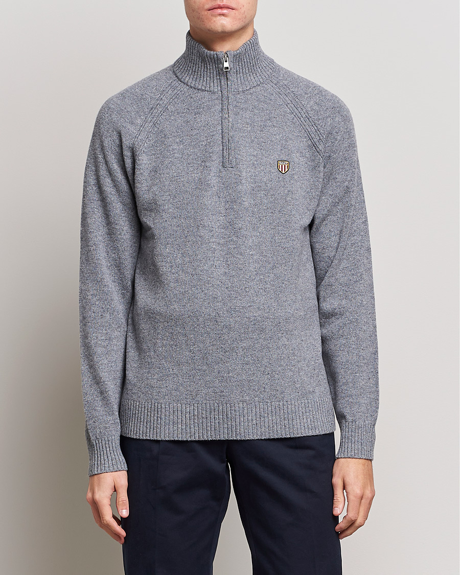 Herre | Gensere | GANT | Banner Shield Lambswool Half Zip Dark Grey Melange