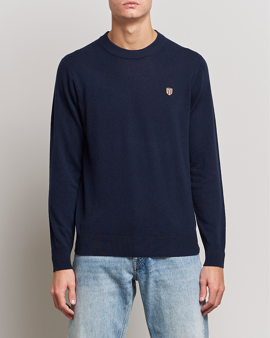 Herre |  | GANT | Banner Shield Lambswool Crew Neck Eavning Blue