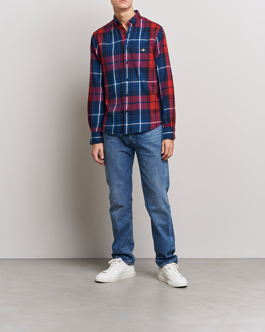 Herre | Skjorter | Gant | Regular Plaid Flannel Shirt Ruby Red