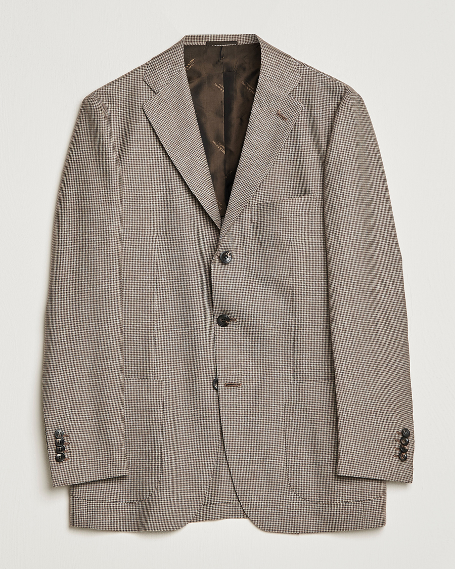 Herre | Dressjakker | Kiton | Wool Houndstooth Blazer Beige