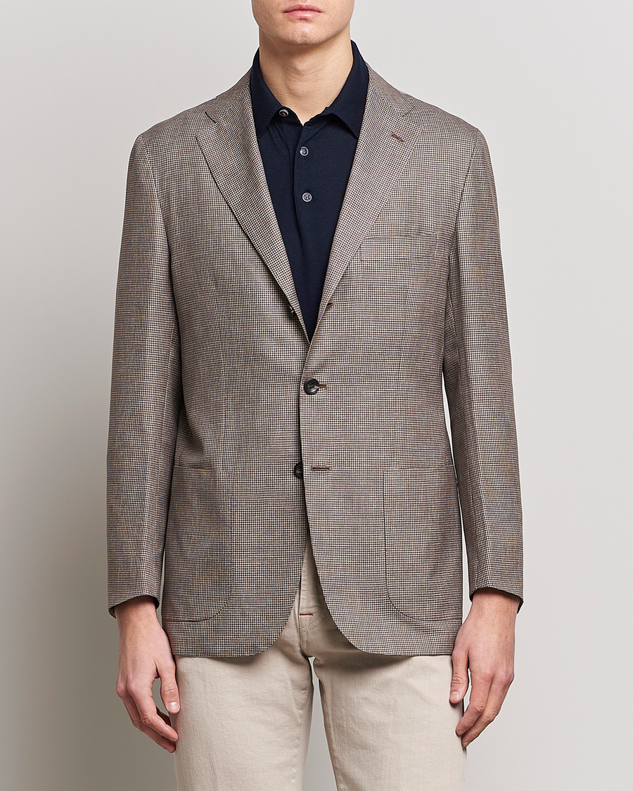 Herre | Dressjakker | Kiton | Wool Houndstooth Blazer Beige