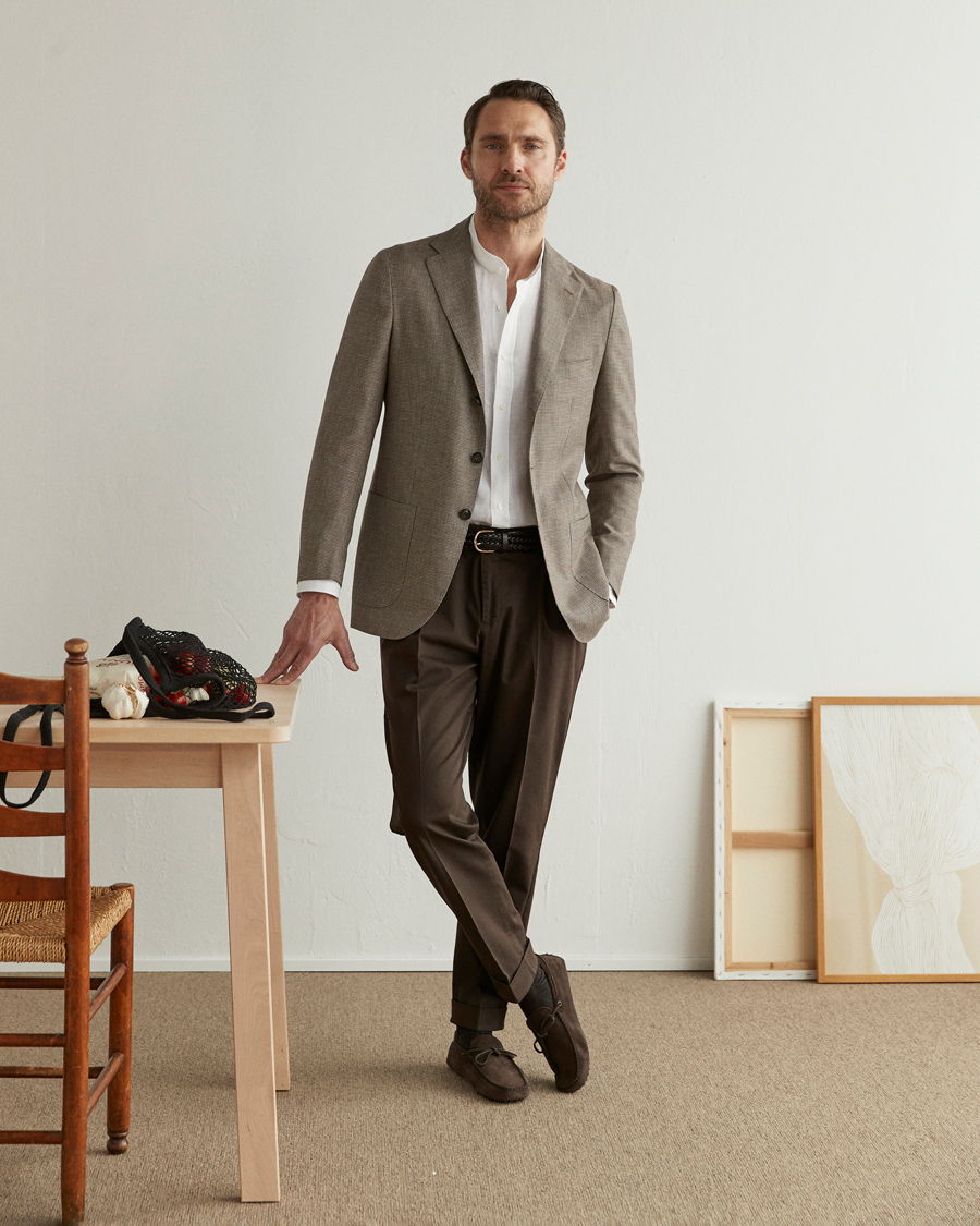Herre | Dressjakker | Kiton | Wool Houndstooth Blazer Beige