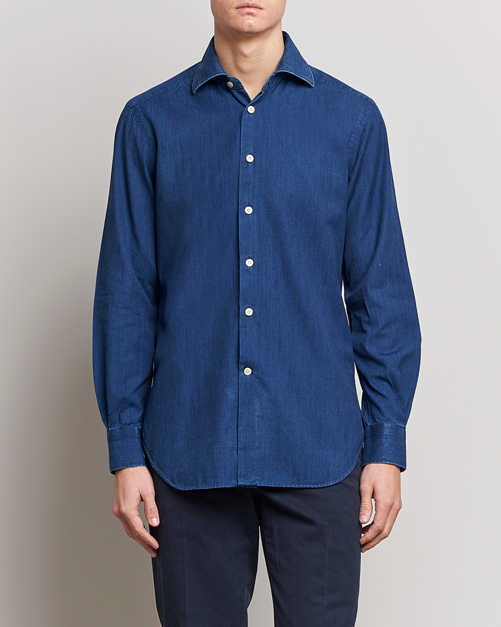 Herre | Jeansskjorter | Kiton | Denim Sport Shirt Indigo Blue