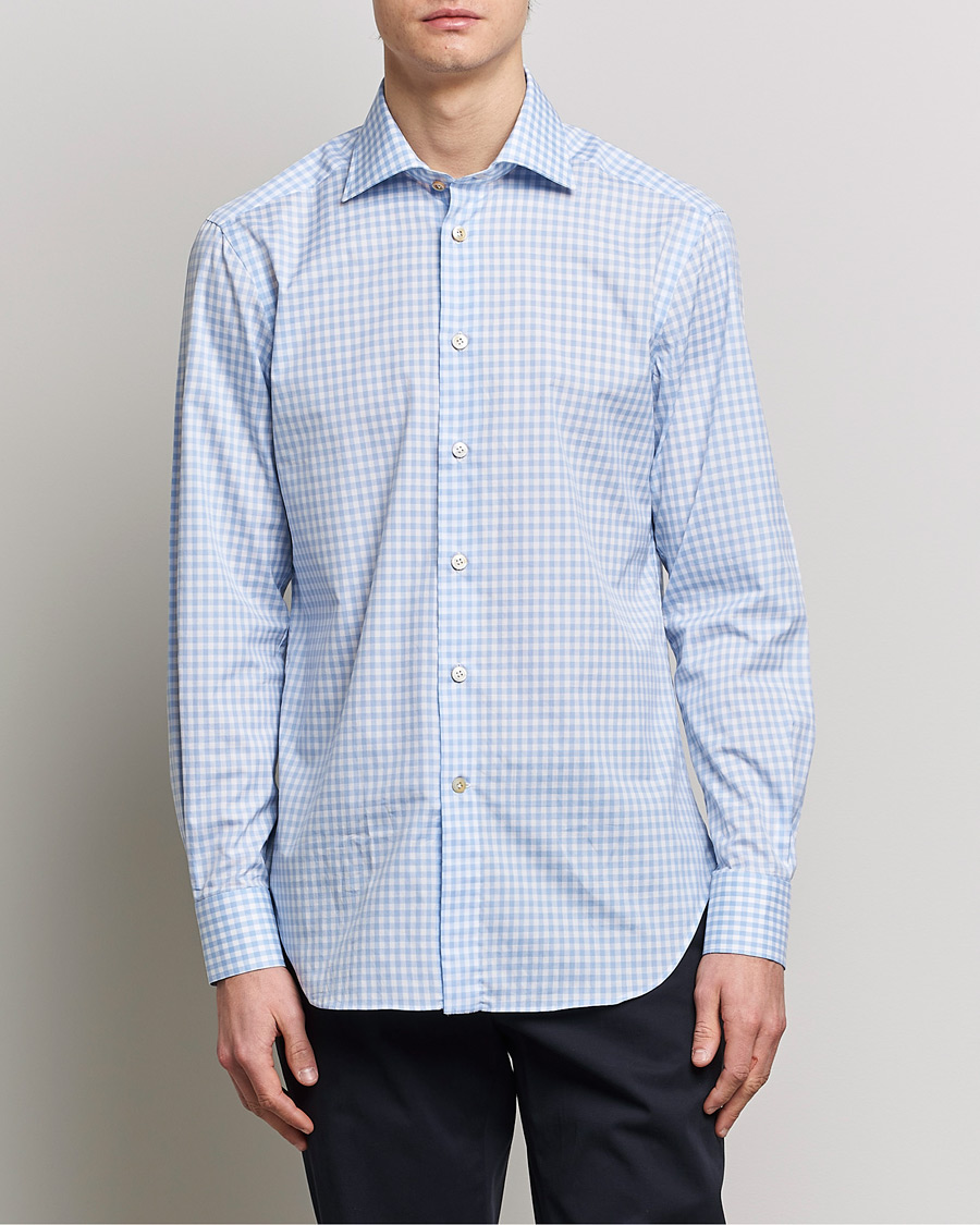 Herre | Skjorter | Kiton | Slim Fit Checked Dress Shirt Light Blue