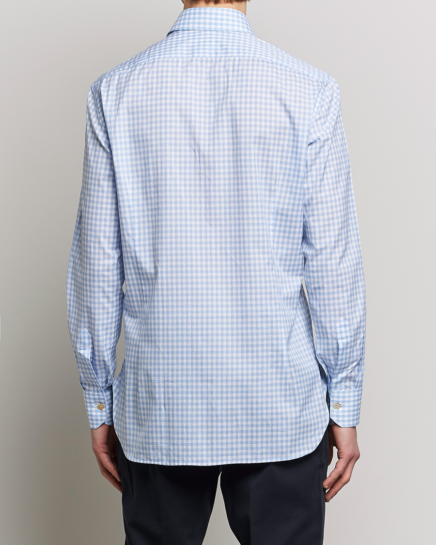 Herre | Skjorter | Kiton | Slim Fit Checked Dress Shirt Light Blue