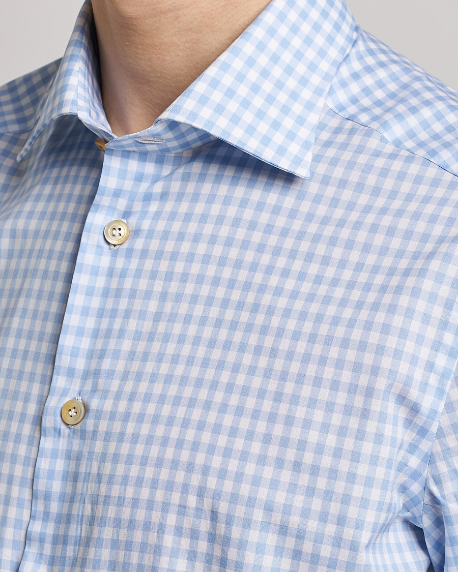 Herre | Skjorter | Kiton | Slim Fit Checked Dress Shirt Light Blue