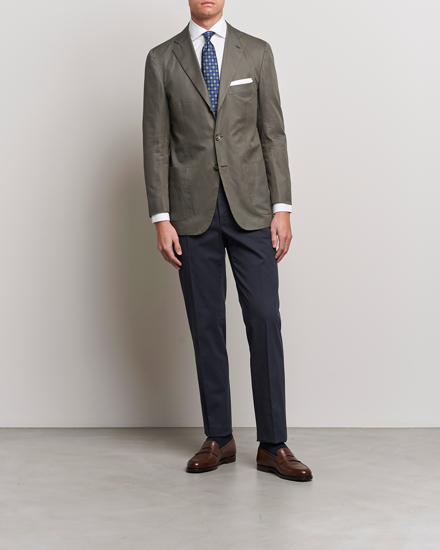 Herre | Dressjakker | Kiton | Sea Island Cotton Blazer Olive Green