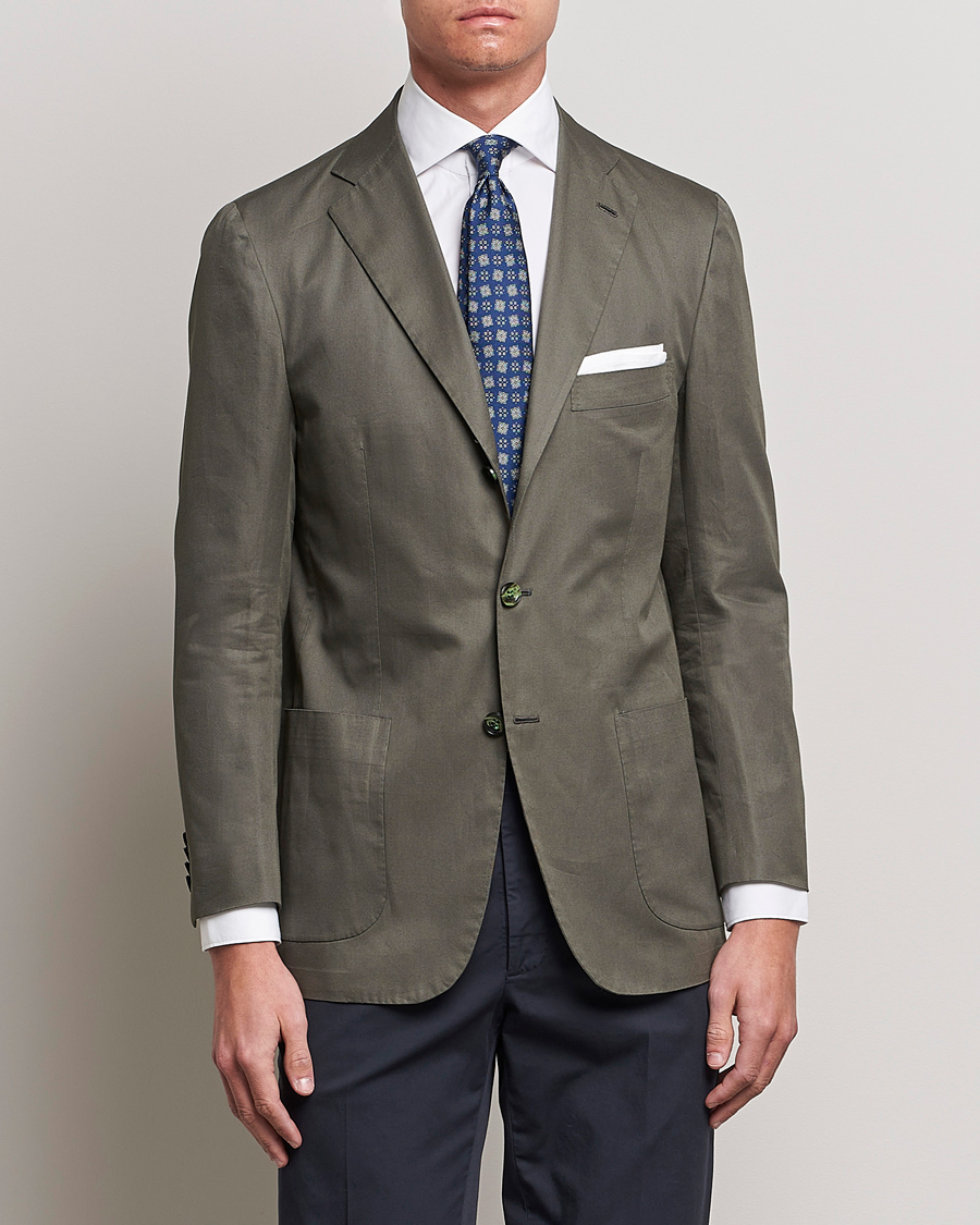 Herre | Kiton | Kiton | Sea Island Cotton Blazer Olive Green