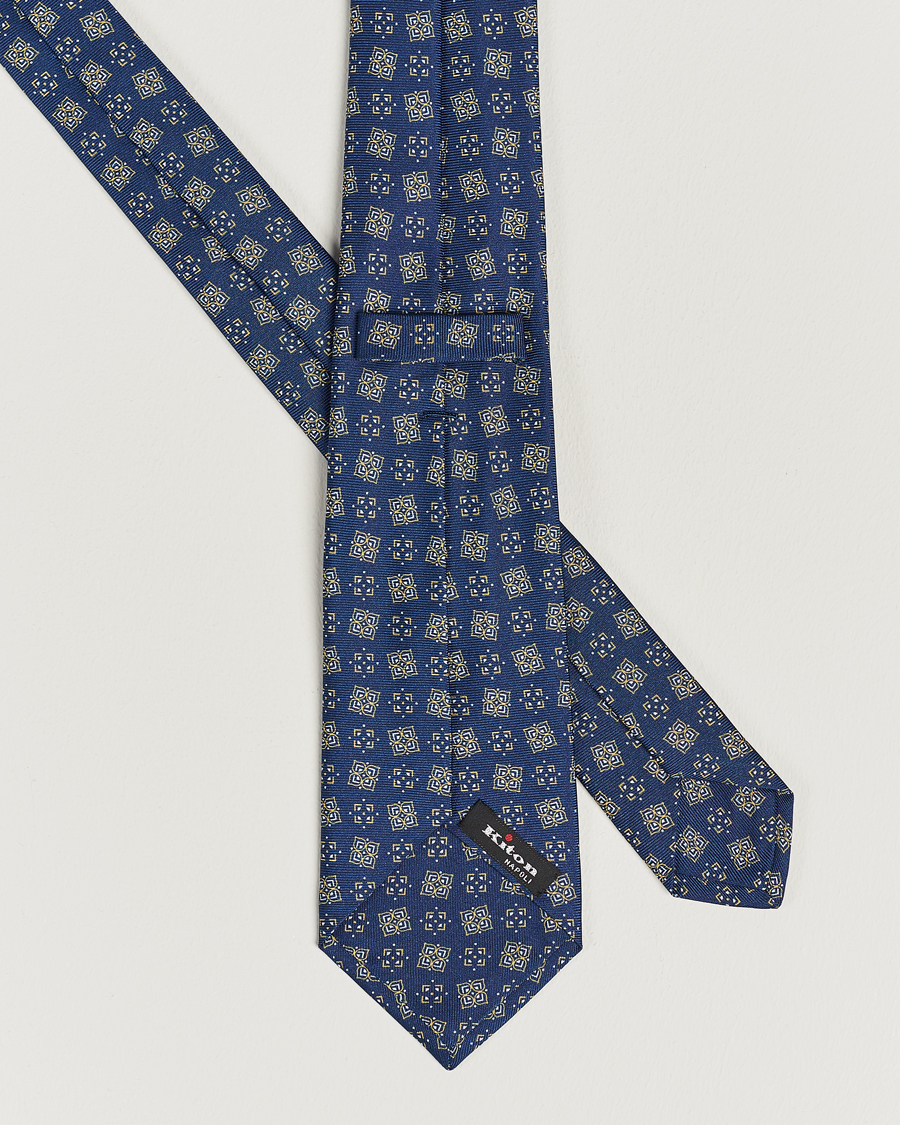 Herre | Kiton Printed Silk Tie Navy | Kiton | Printed Silk Tie Navy