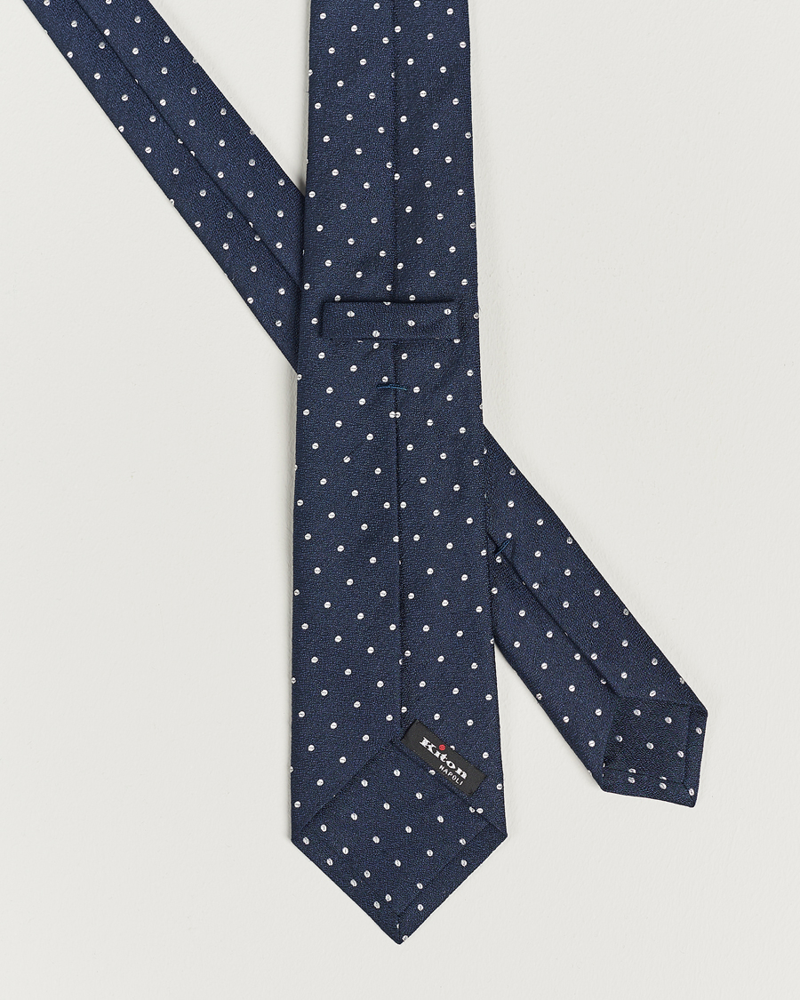Herre | Kiton Dotted Silk/Linen Tie Navy | Kiton | Dotted Silk/Linen Tie Navy