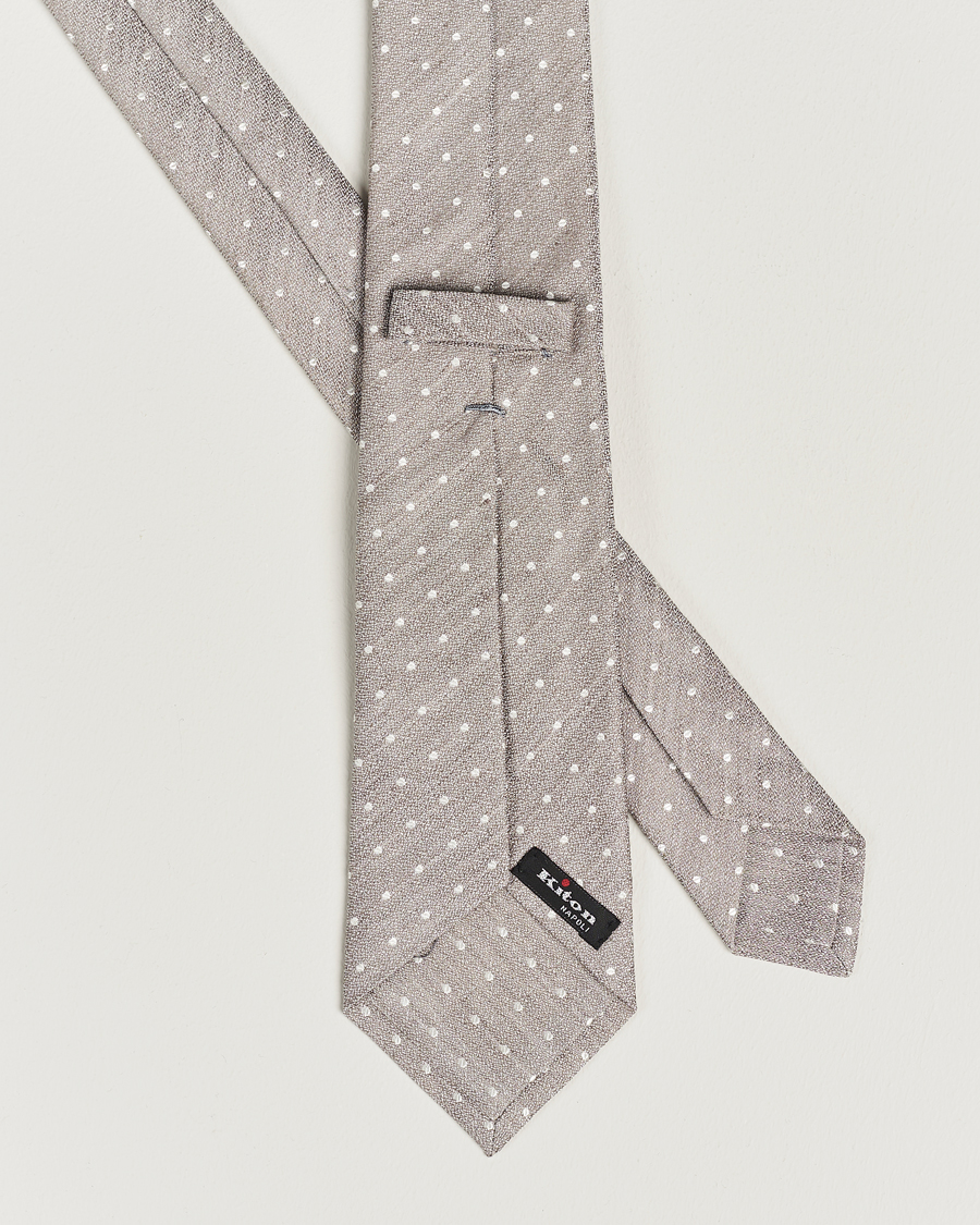 Herre | Slips | Kiton | Dotted Silk/Linen Tie Beige