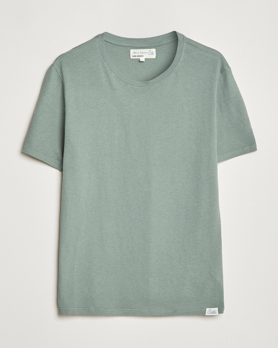 Herre | T-Shirts | Merz b. Schwanen | Organic Cotton Washed Crew Neck T-Shirt Green Stone