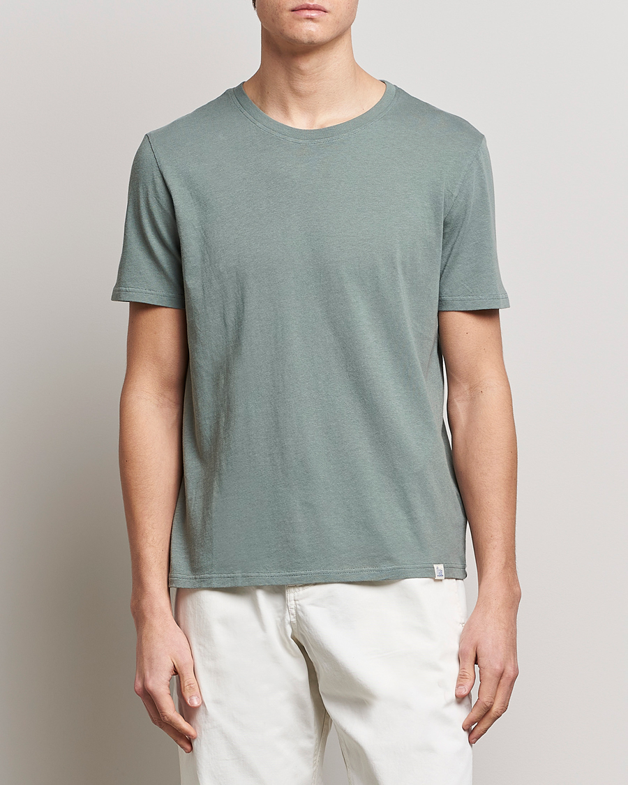 Herre | T-Shirts | Merz b. Schwanen | Organic Cotton Washed Crew Neck T-Shirt Green Stone