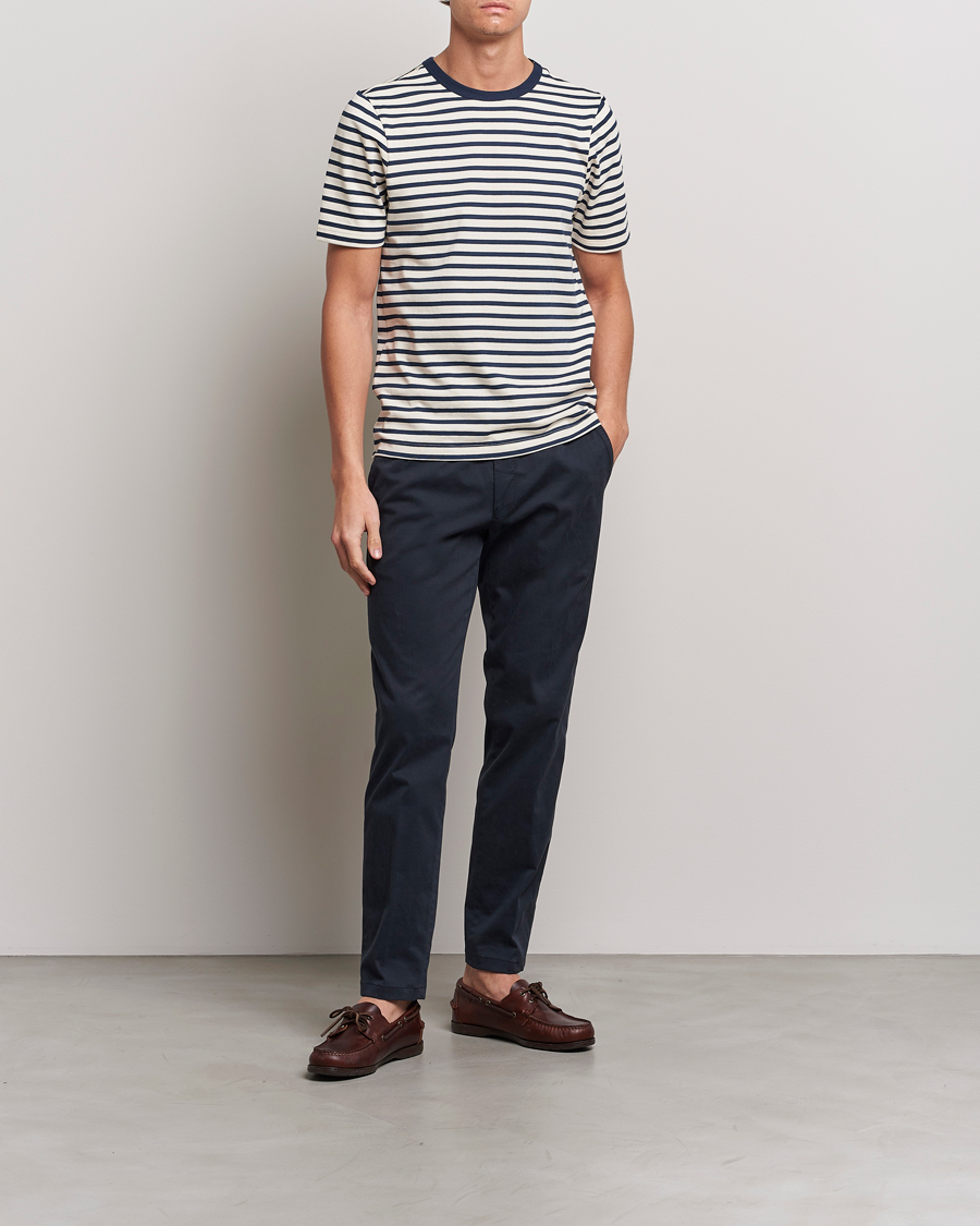 Herre | T-Shirts | Merz b. Schwanen | Relaxed Fit Striped Sturdy T-Shirt Ink/Nature
