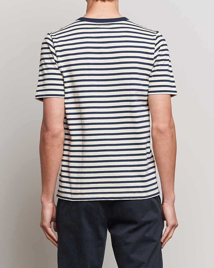 Herre | T-Shirts | Merz b. Schwanen | Relaxed Fit Striped Sturdy T-Shirt Ink/Nature
