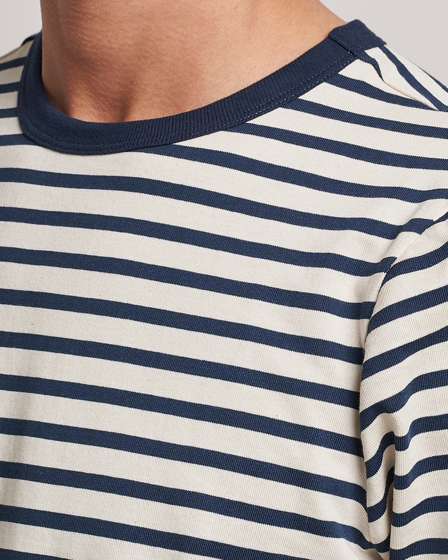 Herre | T-Shirts | Merz b. Schwanen | Relaxed Fit Striped Sturdy T-Shirt Ink/Nature