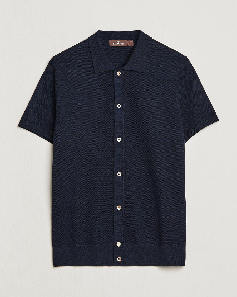 Herre | Pikéer | Morris Heritage | Alberto Knitted Short Sleeve Knitted Shirt Navy