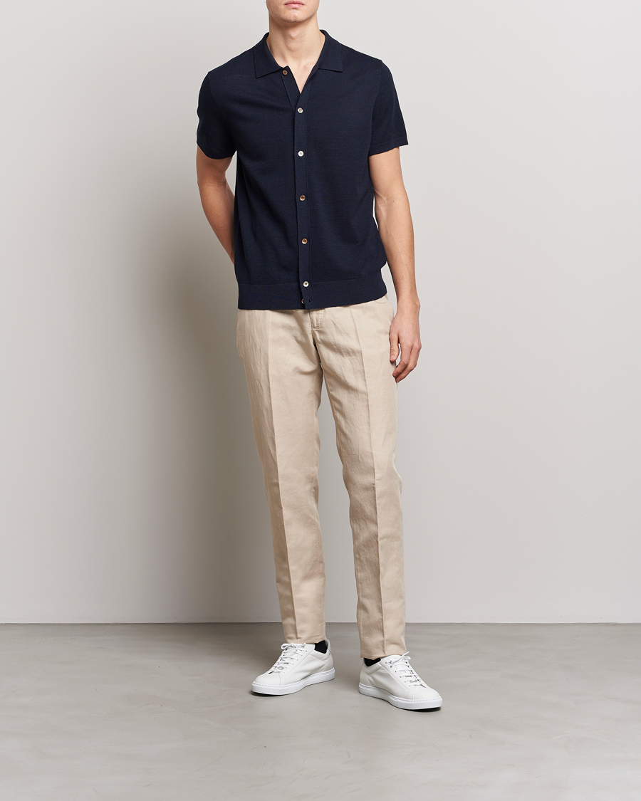 Herre | Pikéer | Morris Heritage | Alberto Knitted Short Sleeve Knitted Shirt Navy