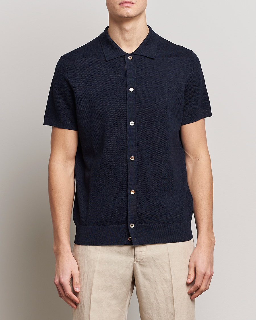Herre | Pikéer | Morris Heritage | Alberto Knitted Short Sleeve Knitted Shirt Navy