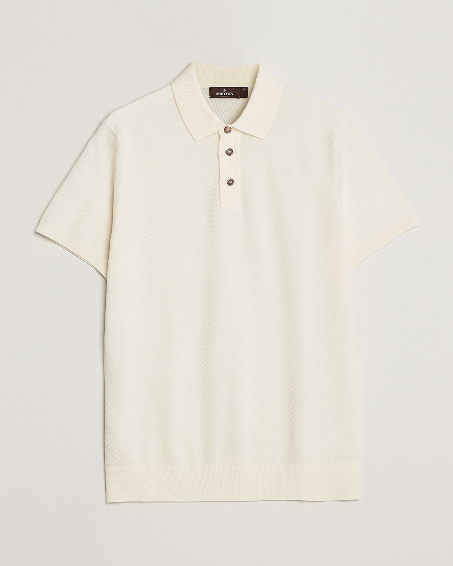 Herre | Pikéer | Morris Heritage | Alberto Knitted Short Sleeve Polo Shirt Off White