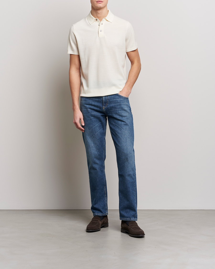 Herre | Pikéer | Morris Heritage | Alberto Knitted Short Sleeve Polo Shirt Off White