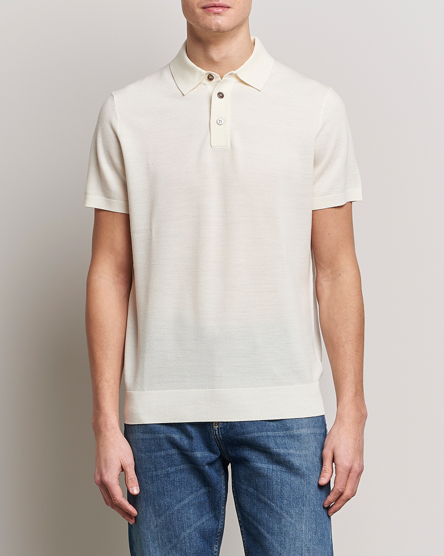 Herre | Pikéer | Morris Heritage | Alberto Knitted Short Sleeve Polo Shirt Off White
