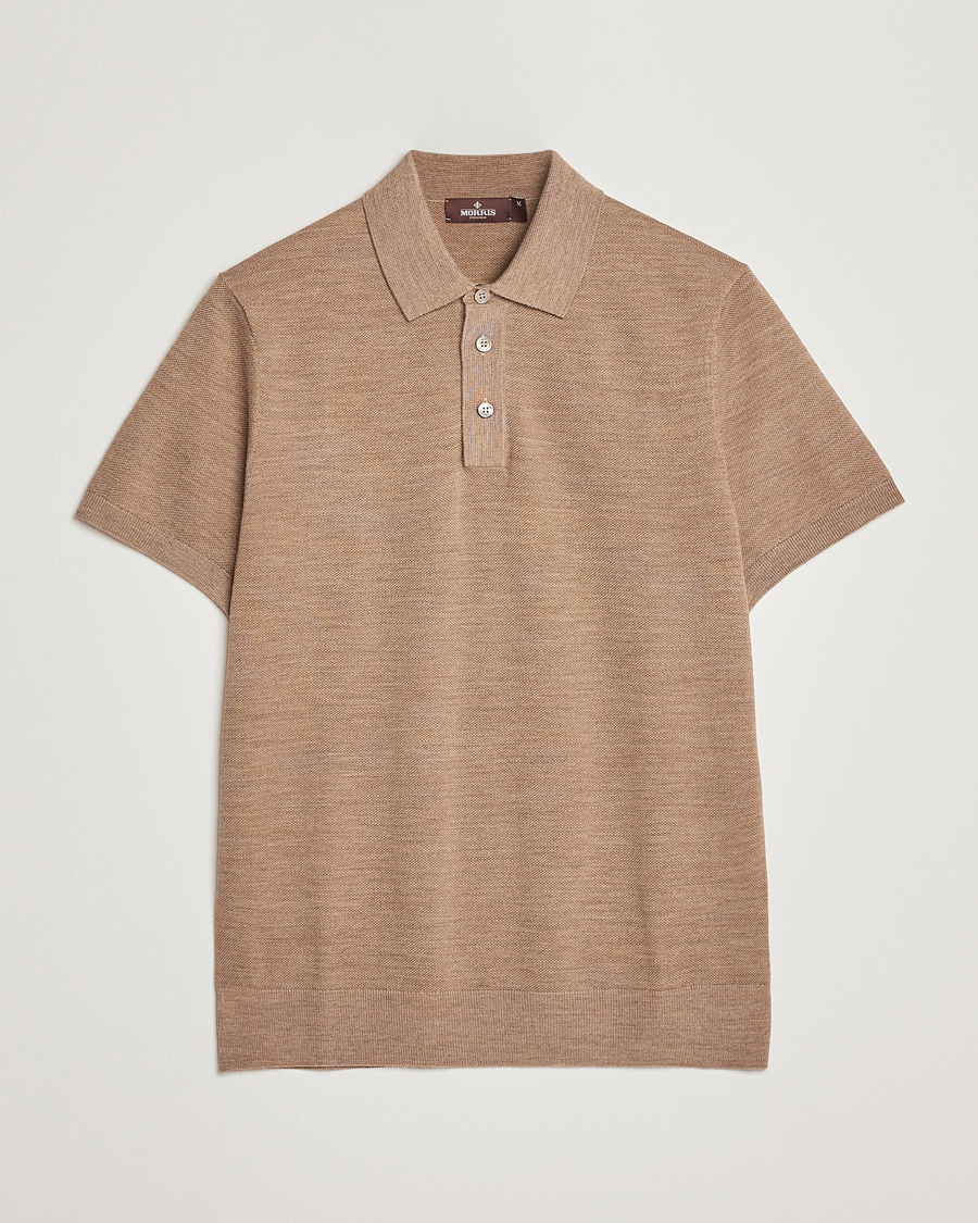 Herre | Pikéer | Morris Heritage | Alberto Knitted Short Sleeve Polo Shirt Camel
