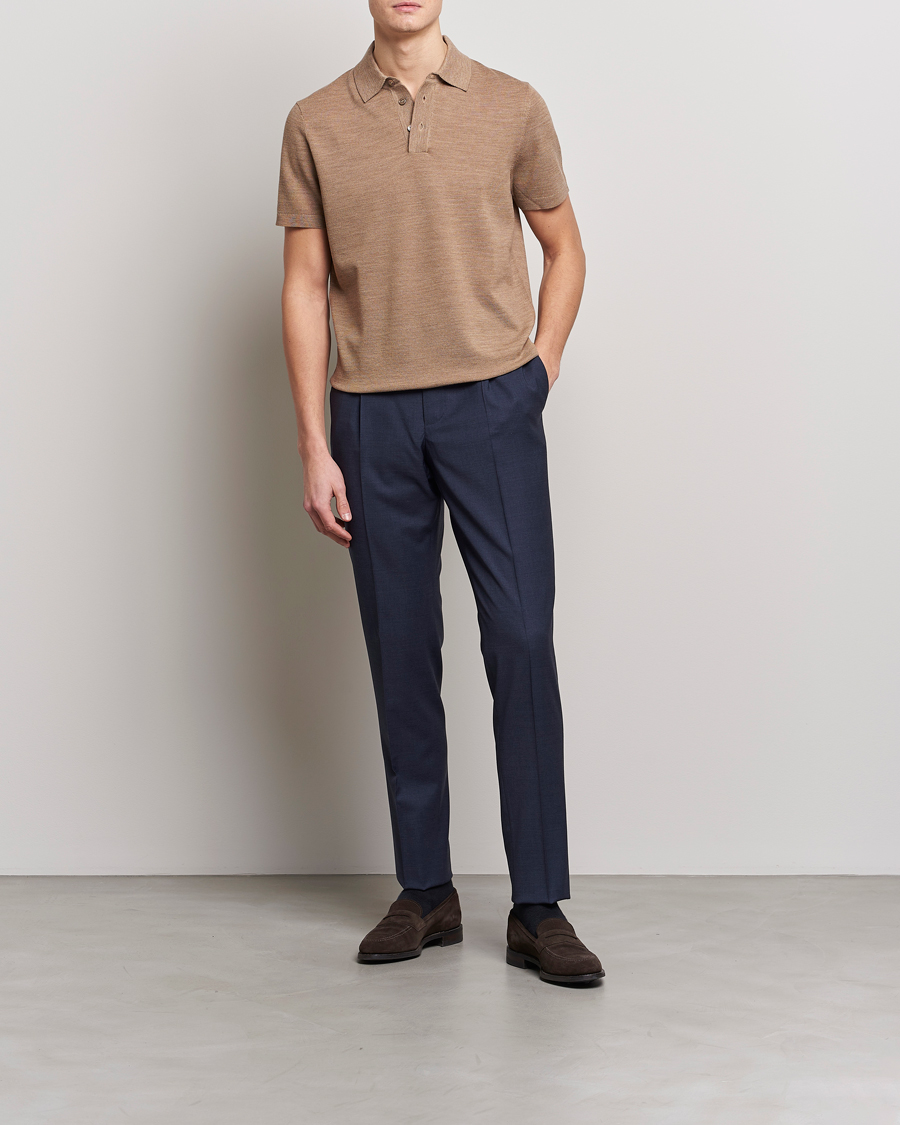Herre | Pikéer | Morris Heritage | Alberto Knitted Short Sleeve Polo Shirt Camel