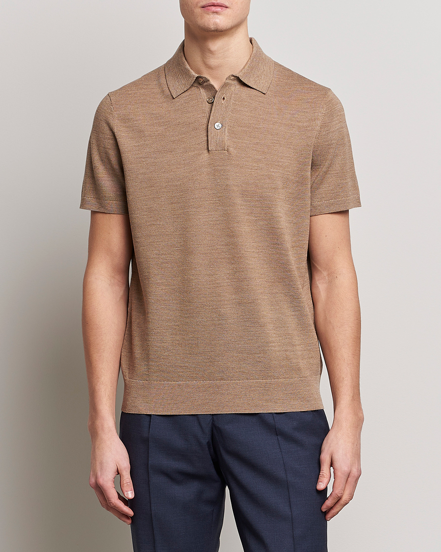 Herre |  | Morris Heritage | Alberto Knitted Short Sleeve Polo Shirt Camel