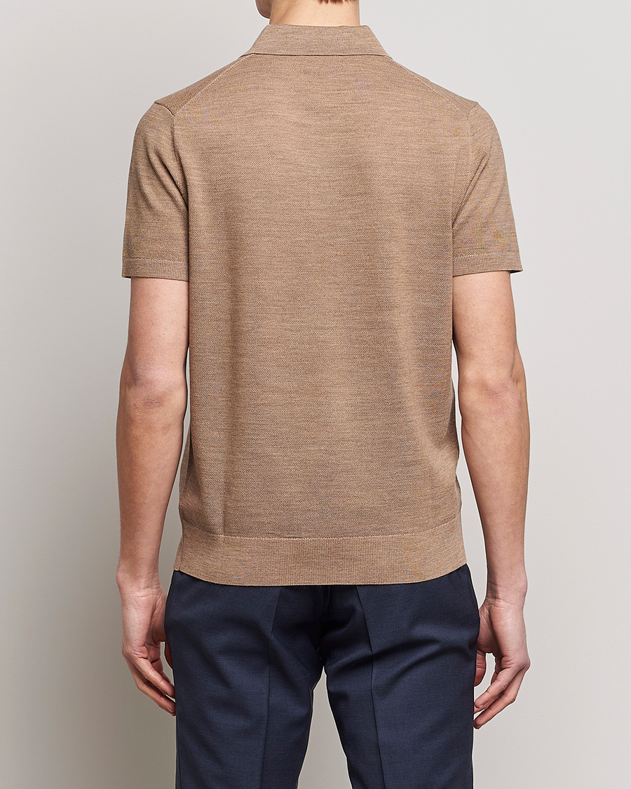 Herre | Pikéer | Morris Heritage | Alberto Knitted Short Sleeve Polo Shirt Camel