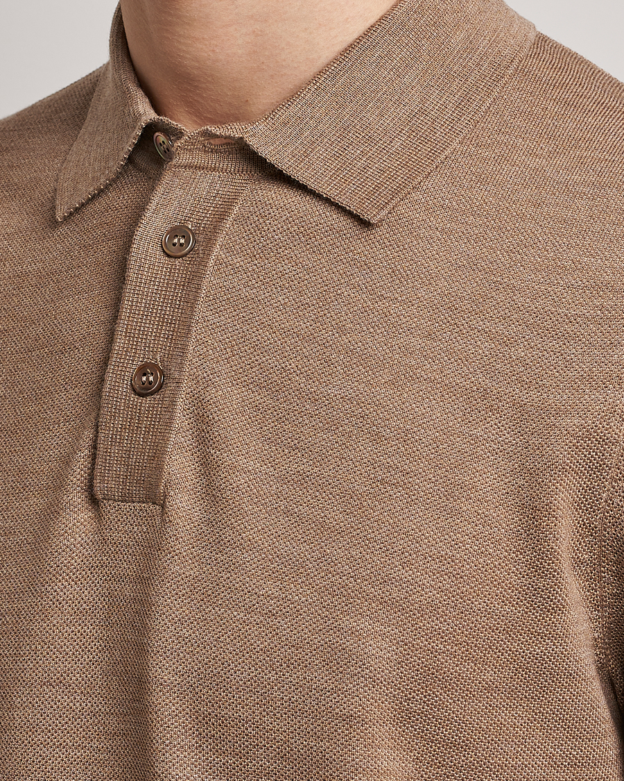 Herre | Pikéer | Morris Heritage | Alberto Knitted Short Sleeve Polo Shirt Camel