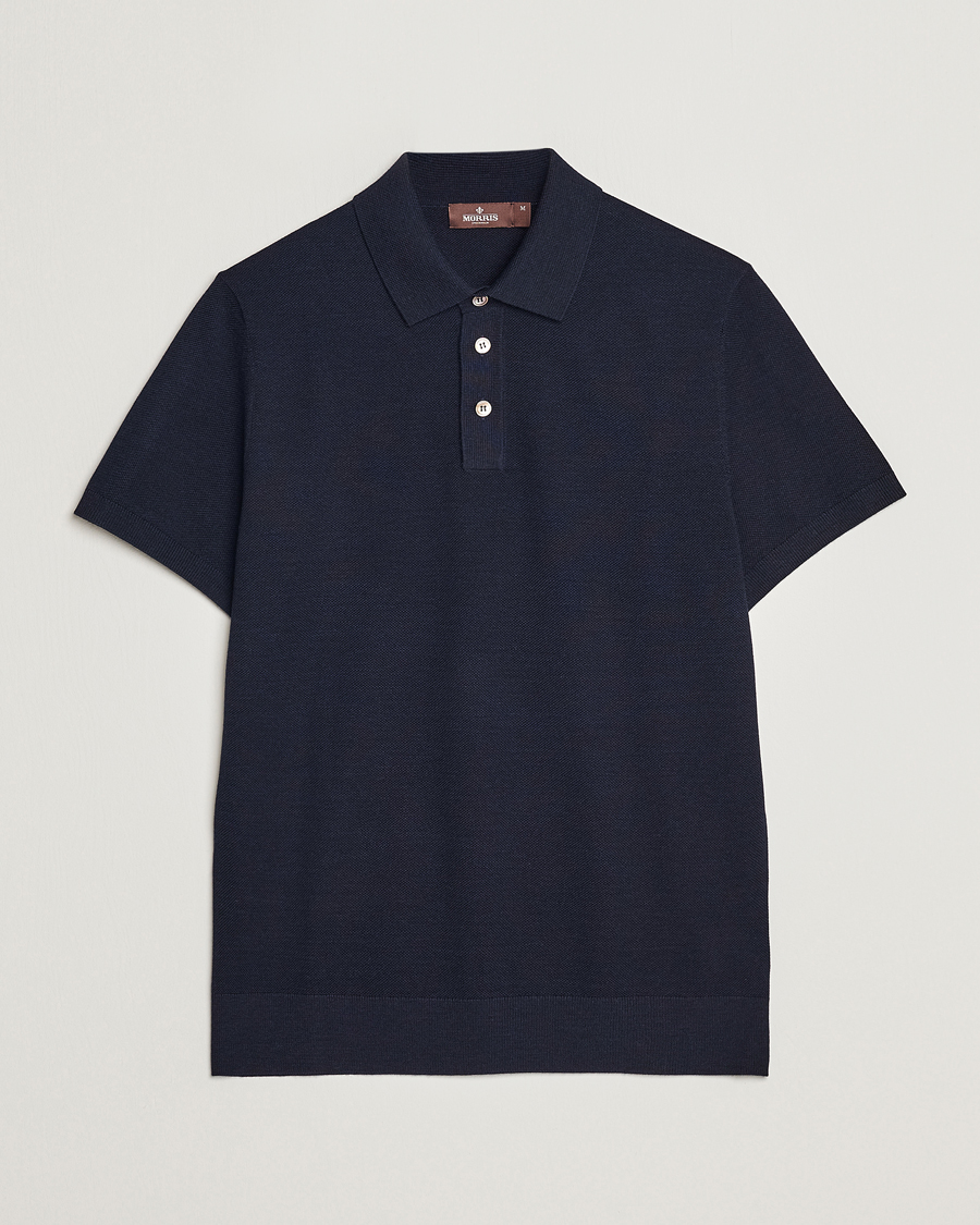 Herre | Pikéer | Morris Heritage | Alberto Knitted Short Sleeve Polo Shirt Navy