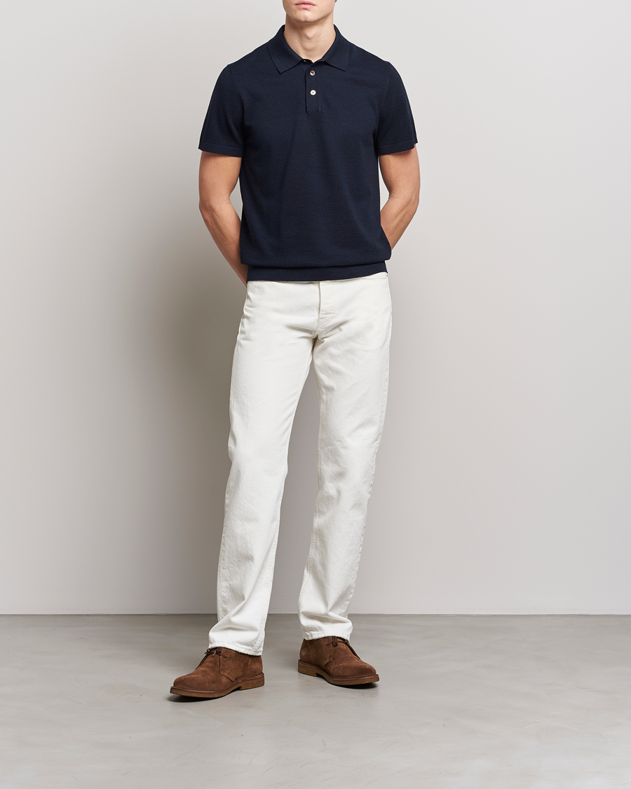 Herre | Pikéer | Morris Heritage | Alberto Knitted Short Sleeve Polo Shirt Navy