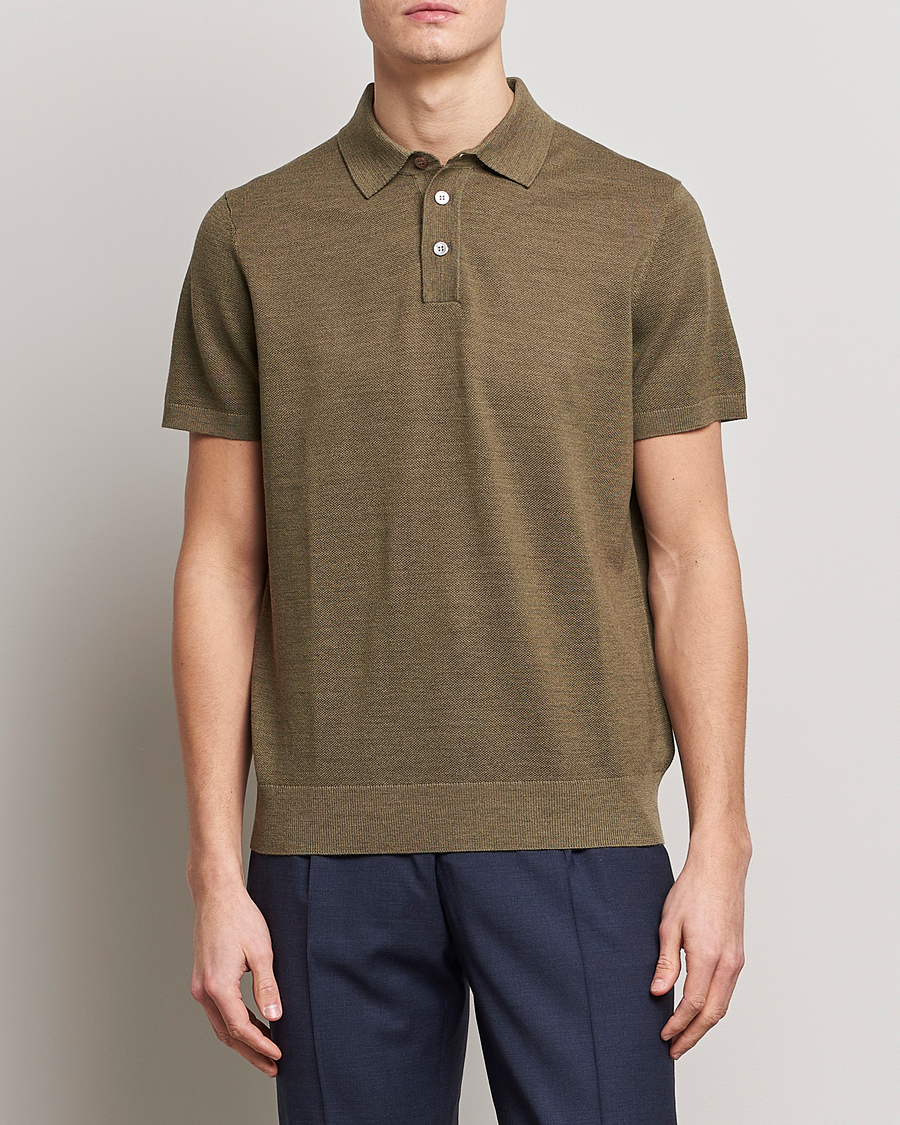 Herre |  | Morris Heritage | Alberto Knitted Short Sleeve Polo Shirt Olive