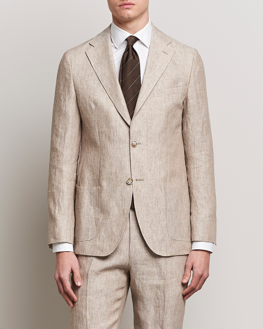 Herre | Linblazer | Morris Heritage | Mike Patch Pocket Linen Suit Blazer Beige