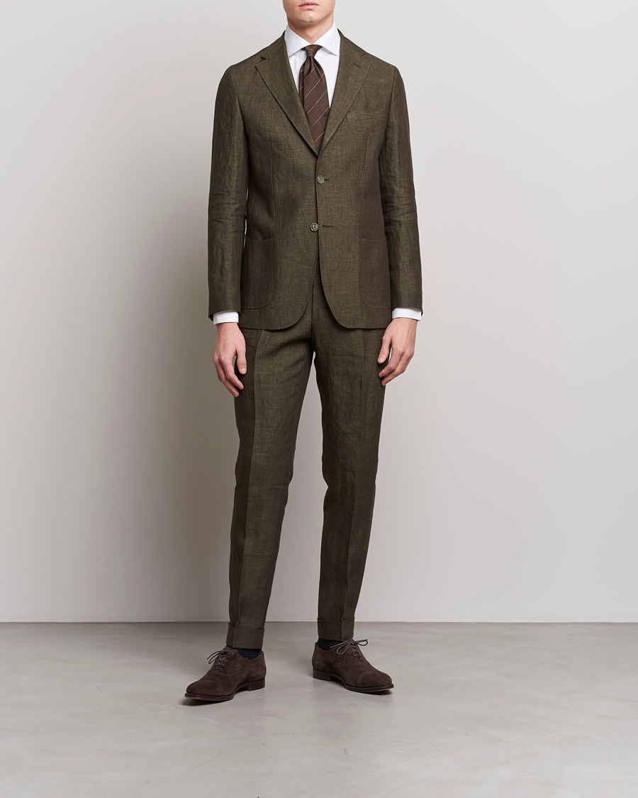 Herre | Dressjakker | Morris Heritage | Mike Patch Pocket Linen Suit Blazer Olive