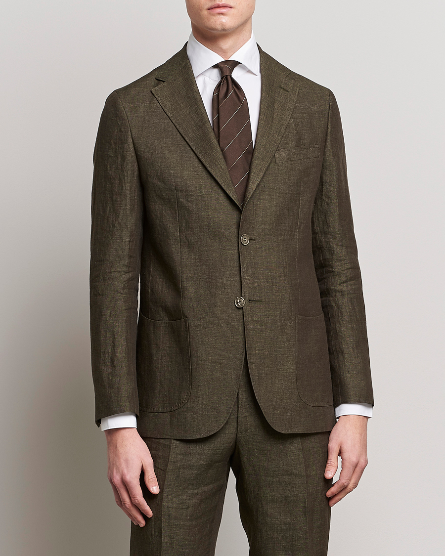 Herre | Dresser | Morris Heritage | Mike Patch Pocket Linen Suit Blazer Olive