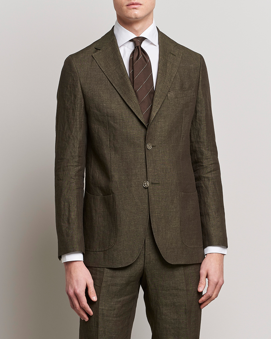Herre | Dressjakker | Morris Heritage | Mike Patch Pocket Linen Suit Blazer Olive