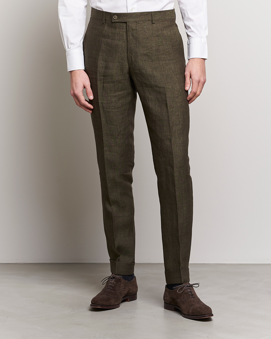 Herre | Linbukser | Morris Heritage | Jack Linen Suit Trousers Olive