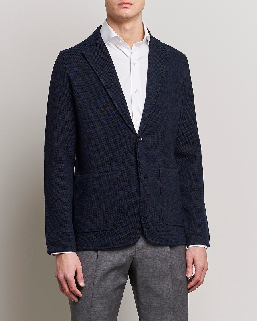 Herre | Strikkede blazere  | Morris Heritage | Knitted Wool Blazer Navy
