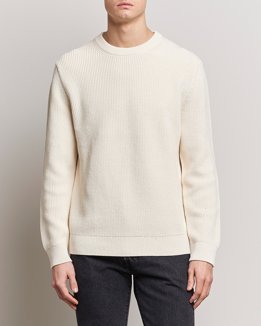 Herre | Strikkede gensere | Nudie Jeans | August Cotton Rib Knitted Sweater Chalk White
