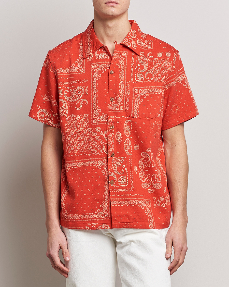 Herre |  | Nudie Jeans | Aron Printed Short Sleeve Shirt Red