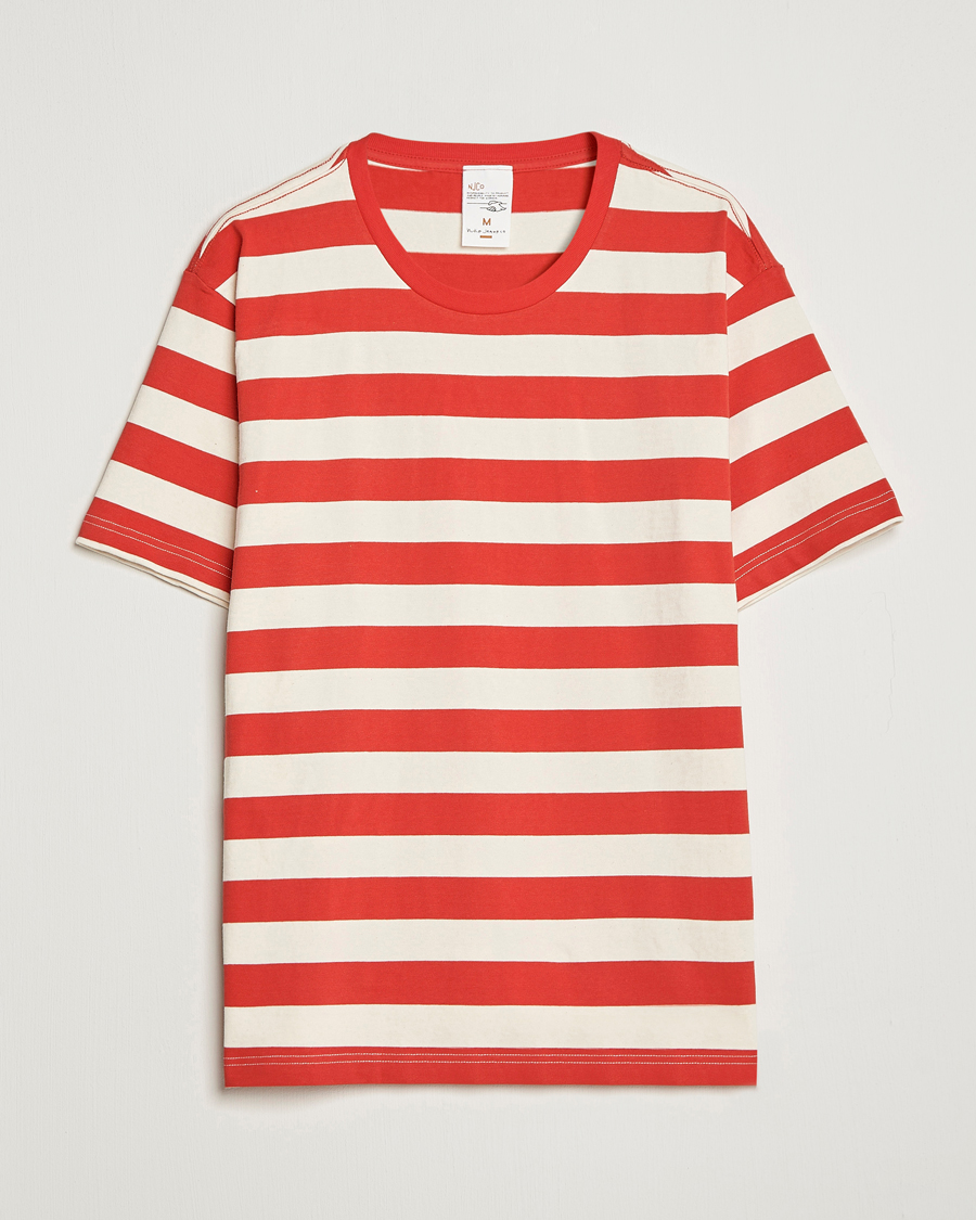 Herre | T-Shirts | Nudie Jeans | Uno Blockstripe Crew Neck T-Shirt Off White/Red