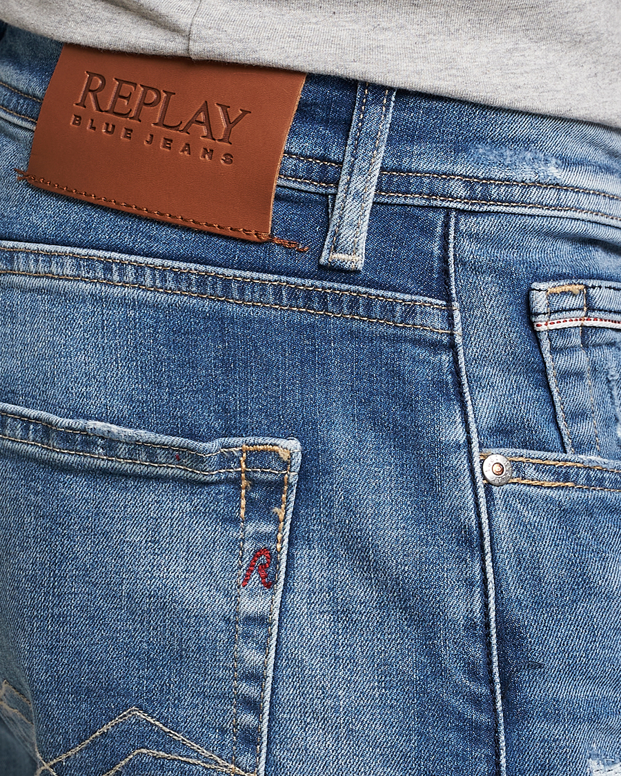 Herre | Jeans | Replay | Grover Straight Fit Stretch Shredded Jeans Blue