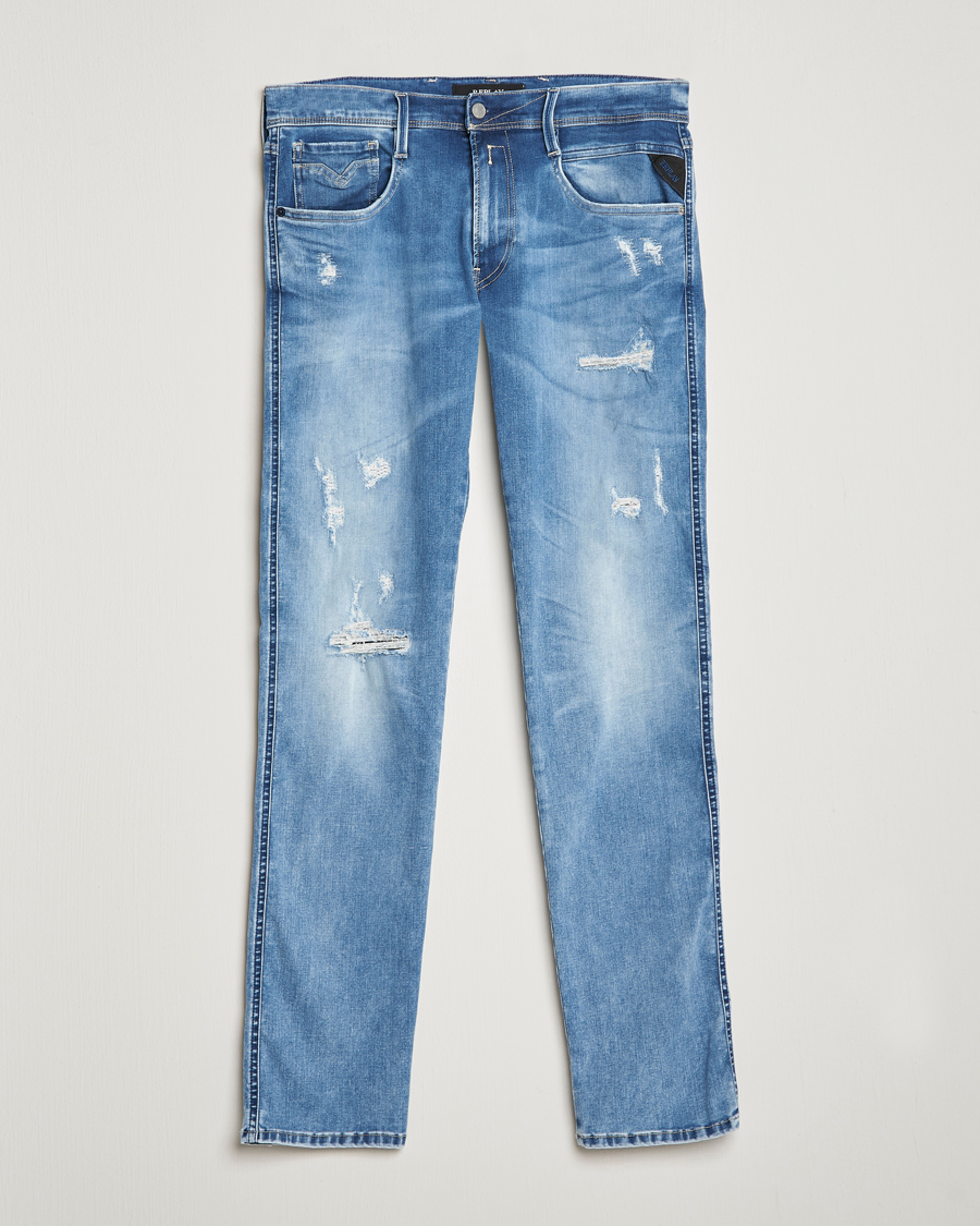 Herre | Jeans | Replay | Anbass Hyperflex X-Lite Shredded Jeans Light Blue